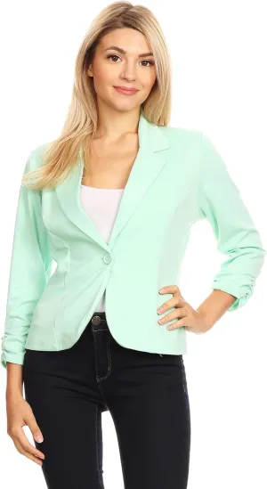 Women's Solid Comfy Casual Office 3/4 Long Sleeve Open Front Blazer Jacket/Made in USA