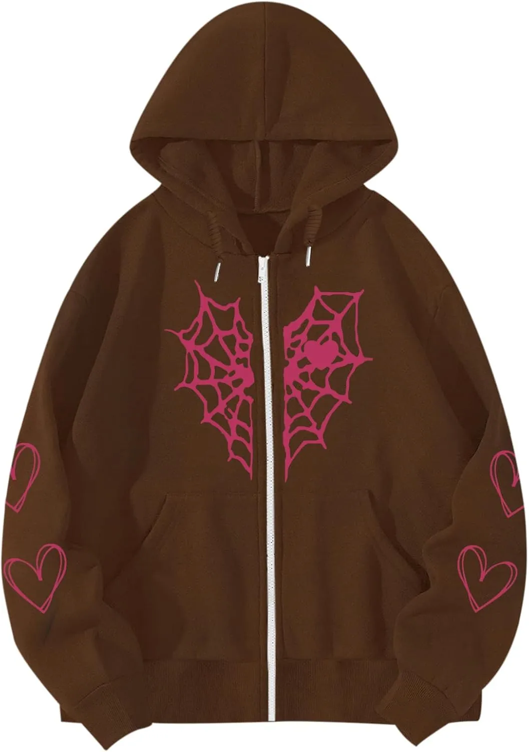 Womens Spider Web Graphic Zip Up Hoodie Oversized Goth Harajuku Jacket Y2k Grunge Aesthetic Streetwear Sweatshirt