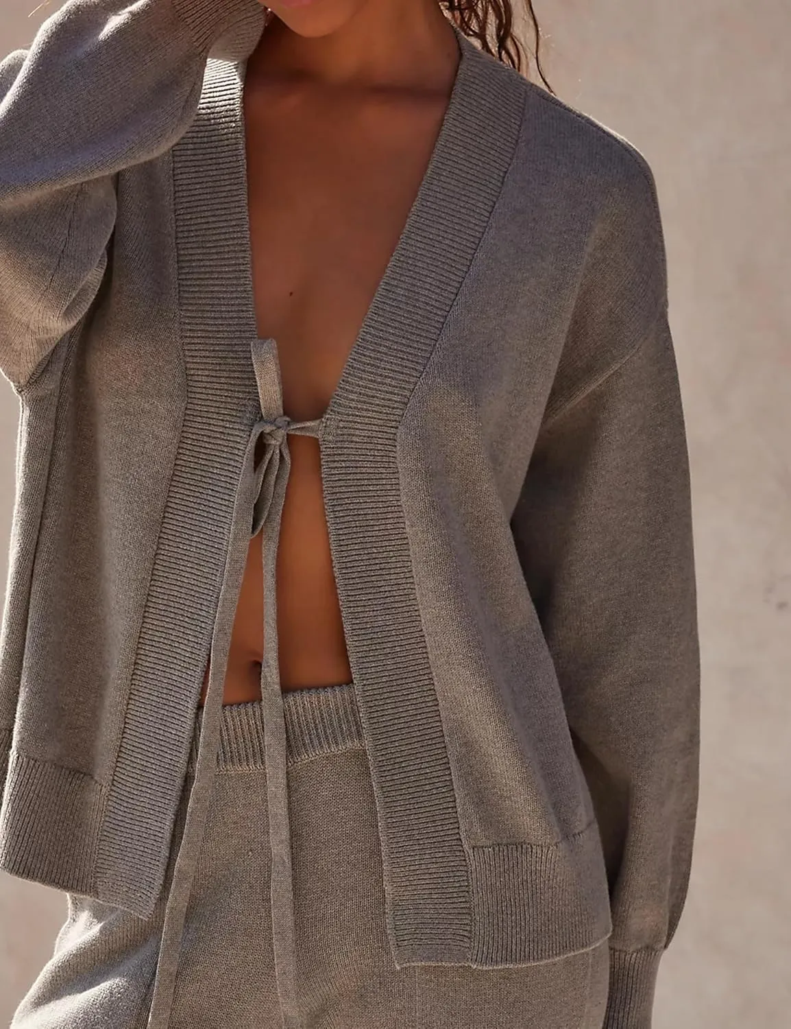 Womens Two Piece Sweater Sets Comfy Loungewear Set V-Neck Cardigan Pant Matching Pajama Sets Sweatsuit Outfits
