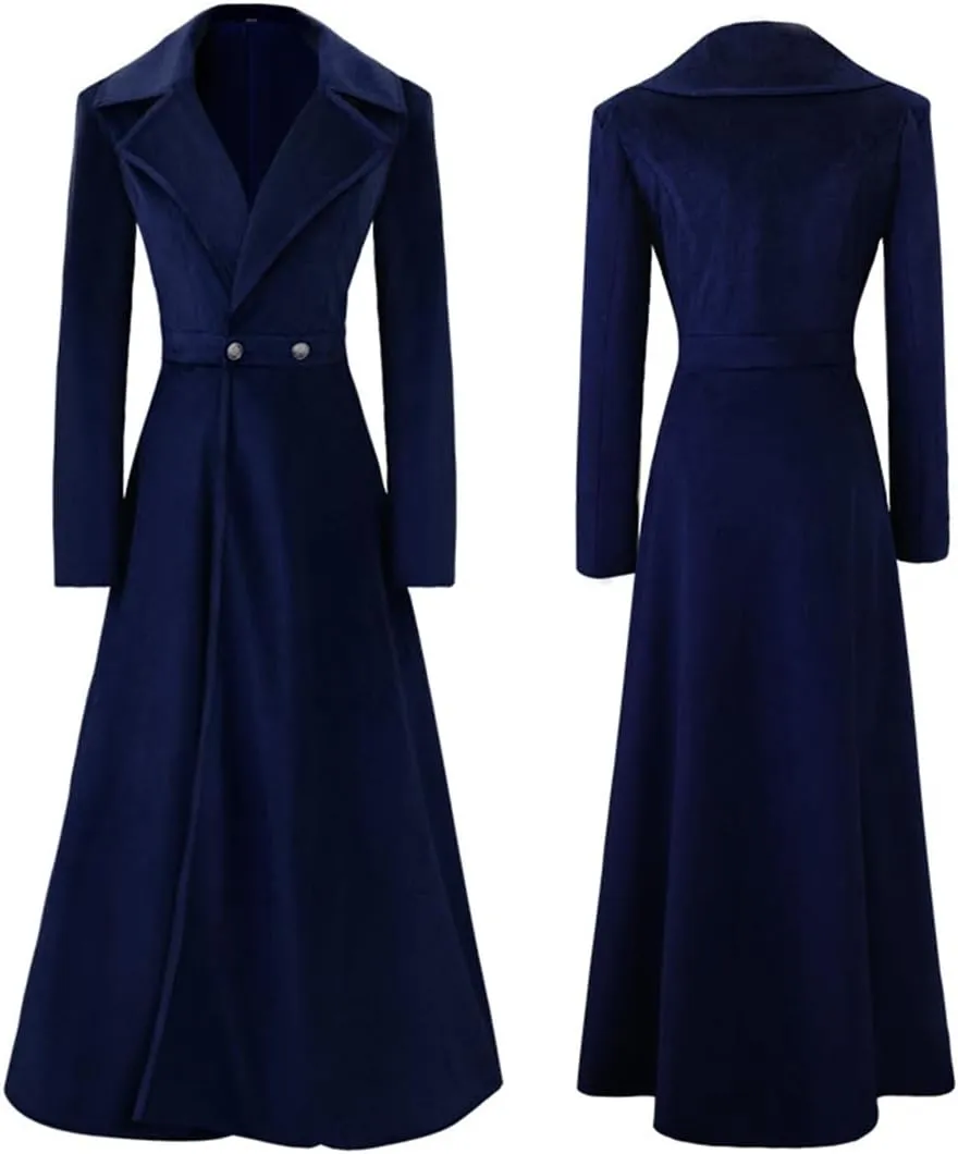 Women's Victorian Steampunk Tailcoat Double Breasted Long Trench Coat Medieval Vintage Trench Coat