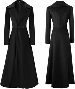 Women's Victorian Steampunk Tailcoat Double Breasted Long Trench Coat Medieval Vintage Trench Coat