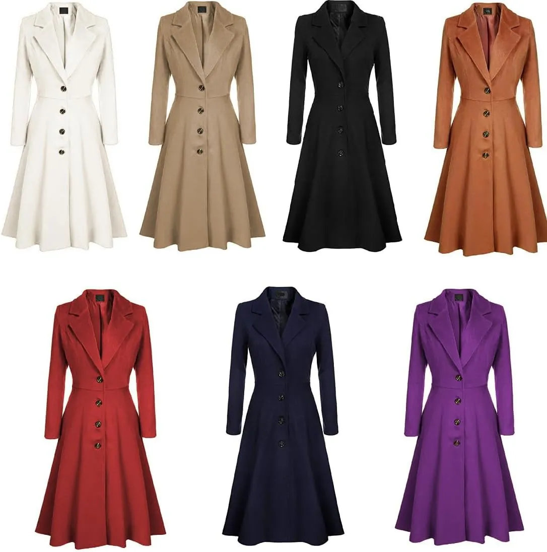 Women's Victorian Steampunk Tailcoat Long Sleeve Lapel Vintage Trench Coat Mid Length Jacket Coat