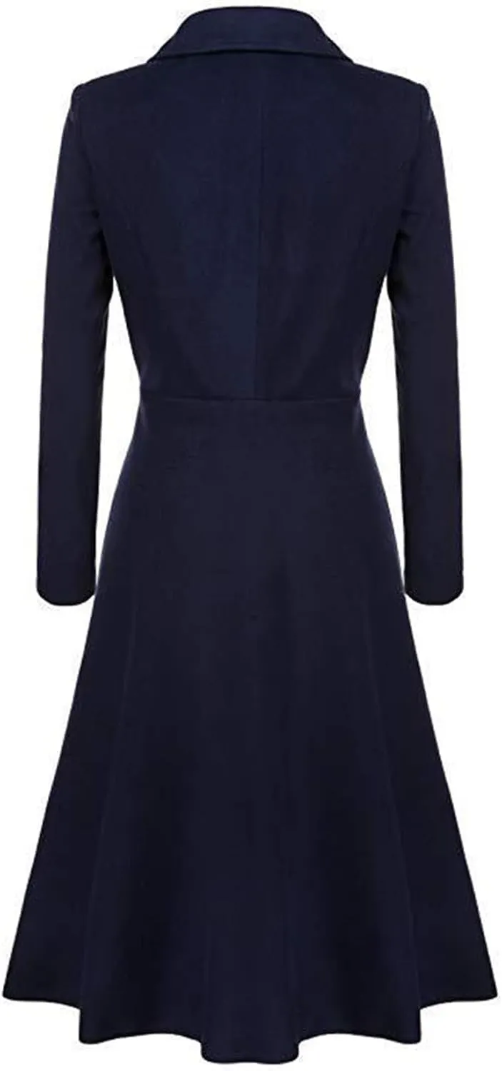Women's Victorian Steampunk Tailcoat Long Sleeve Lapel Vintage Trench Coat Mid Length Jacket Coat