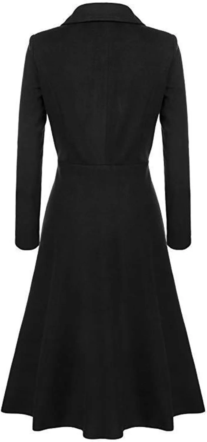 Women's Victorian Steampunk Tailcoat Long Sleeve Lapel Vintage Trench Coat Mid Length Jacket Coat