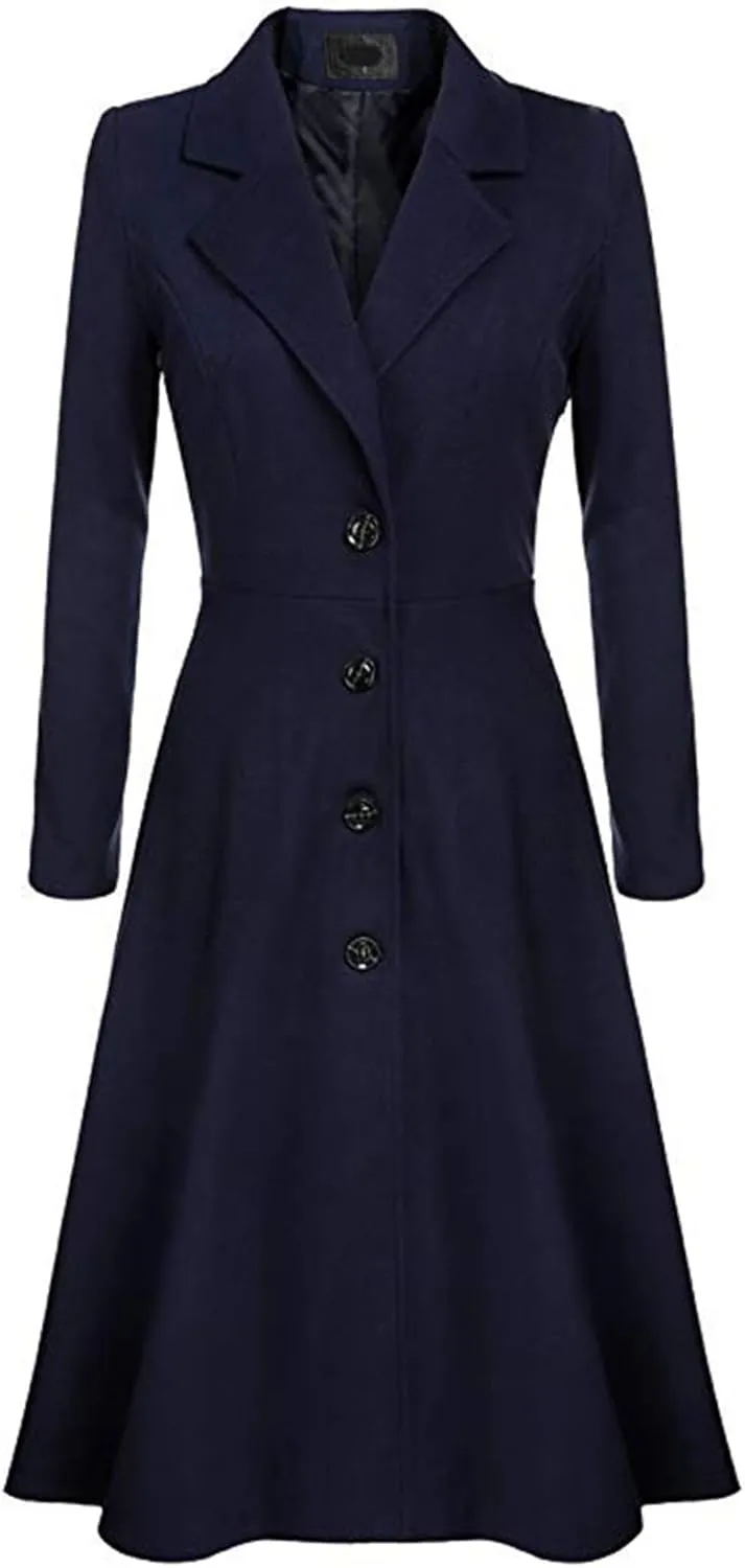 Women's Victorian Steampunk Tailcoat Long Sleeve Lapel Vintage Trench Coat Mid Length Jacket Coat