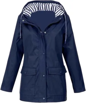 Womens Waterproof Rain Coat Lightweight Rain Jacket with Hood Outdoor Hooded Windbreaker Zip Up Trench Raincoat