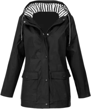 Womens Waterproof Rain Coat Lightweight Rain Jacket with Hood Outdoor Hooded Windbreaker Zip Up Trench Raincoat