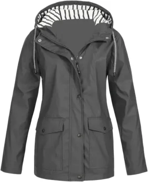 Womens Waterproof Rain Coat Lightweight Rain Jacket with Hood Outdoor Hooded Windbreaker Zip Up Trench Raincoat