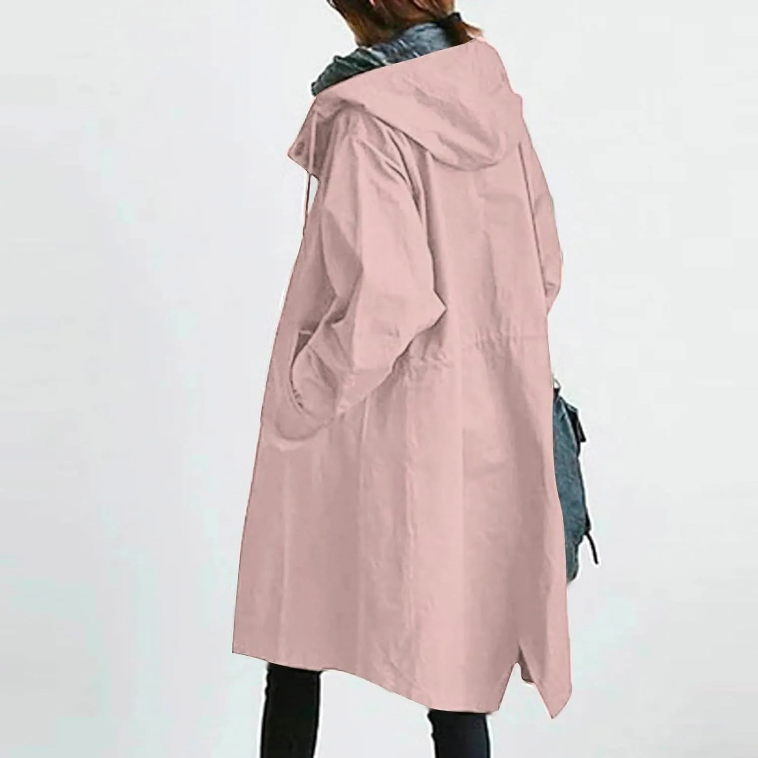 Women's Waterproof Trench Coat Long Double Breasted Windbreaker Classic Belted Lapel Overcoat with Removable Hood