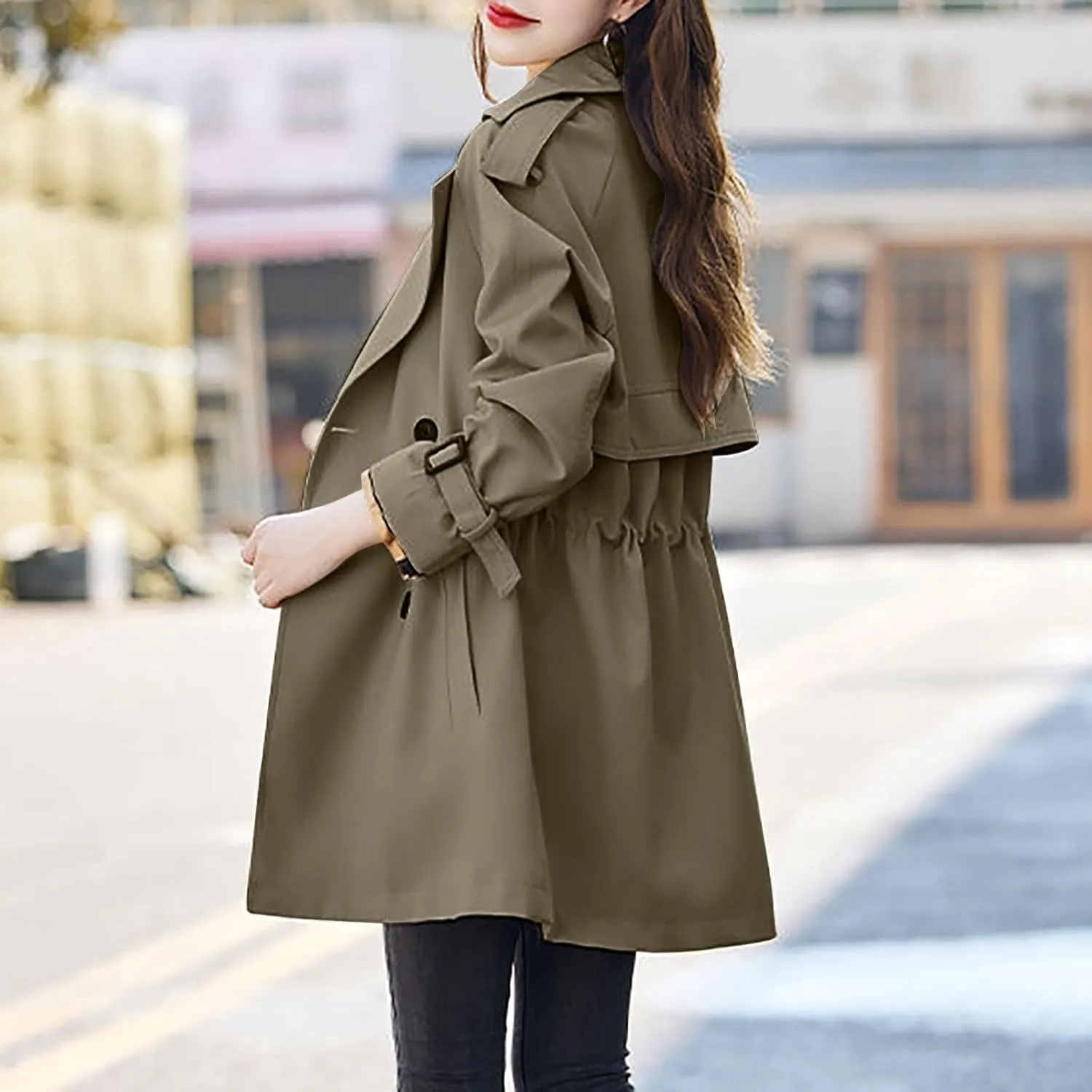 Women's Waterproof Trench Coat Mid-Long Double Breasted Windbreaker Jackets Lightweight Casual Classic Lapel Overcoat
