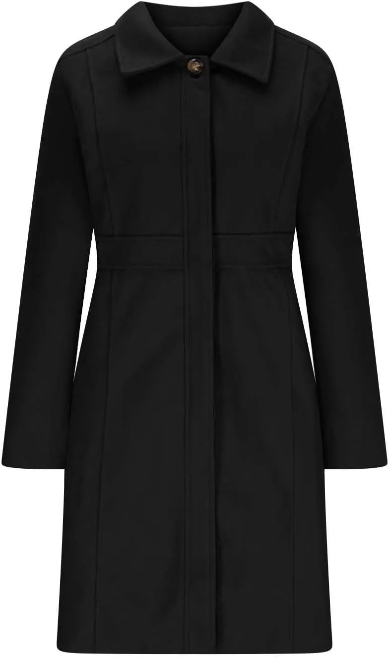 Women's Winter Coats Fashion, Classic Lapel Single-Breasted Overcoat Casual Outerwear Mid Long Trench Winter Jacket