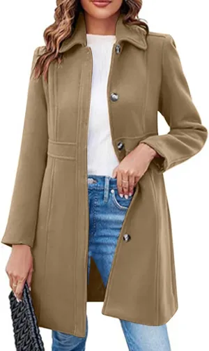 Women's Winter Coats Fashion, Classic Lapel Single-Breasted Overcoat Casual Outerwear Mid Long Trench Winter Jacket
