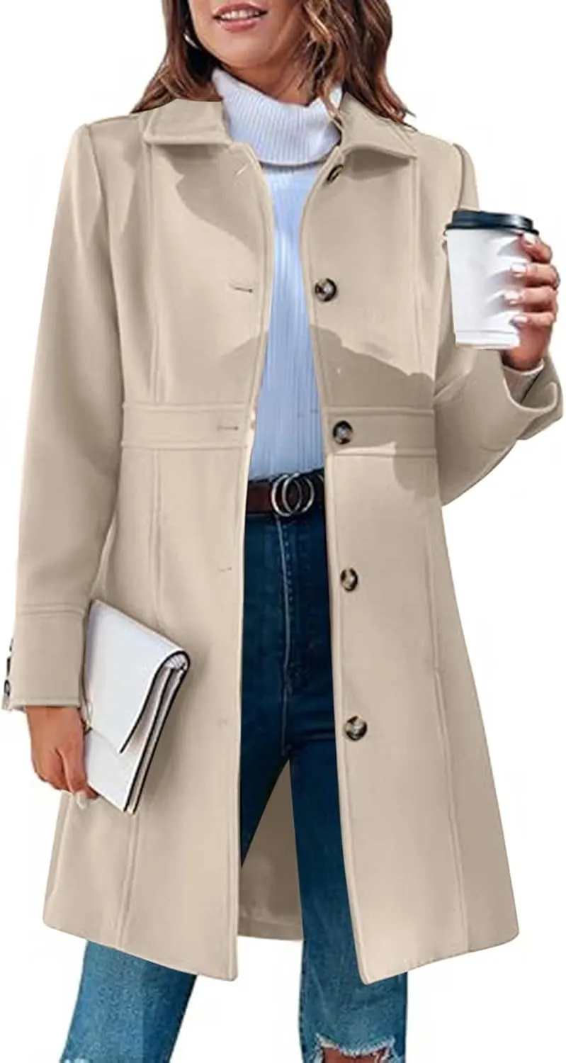 Women's Winter Coats Fashion, Classic Lapel Single-Breasted Overcoat Casual Outerwear Mid Long Trench Winter Jacket