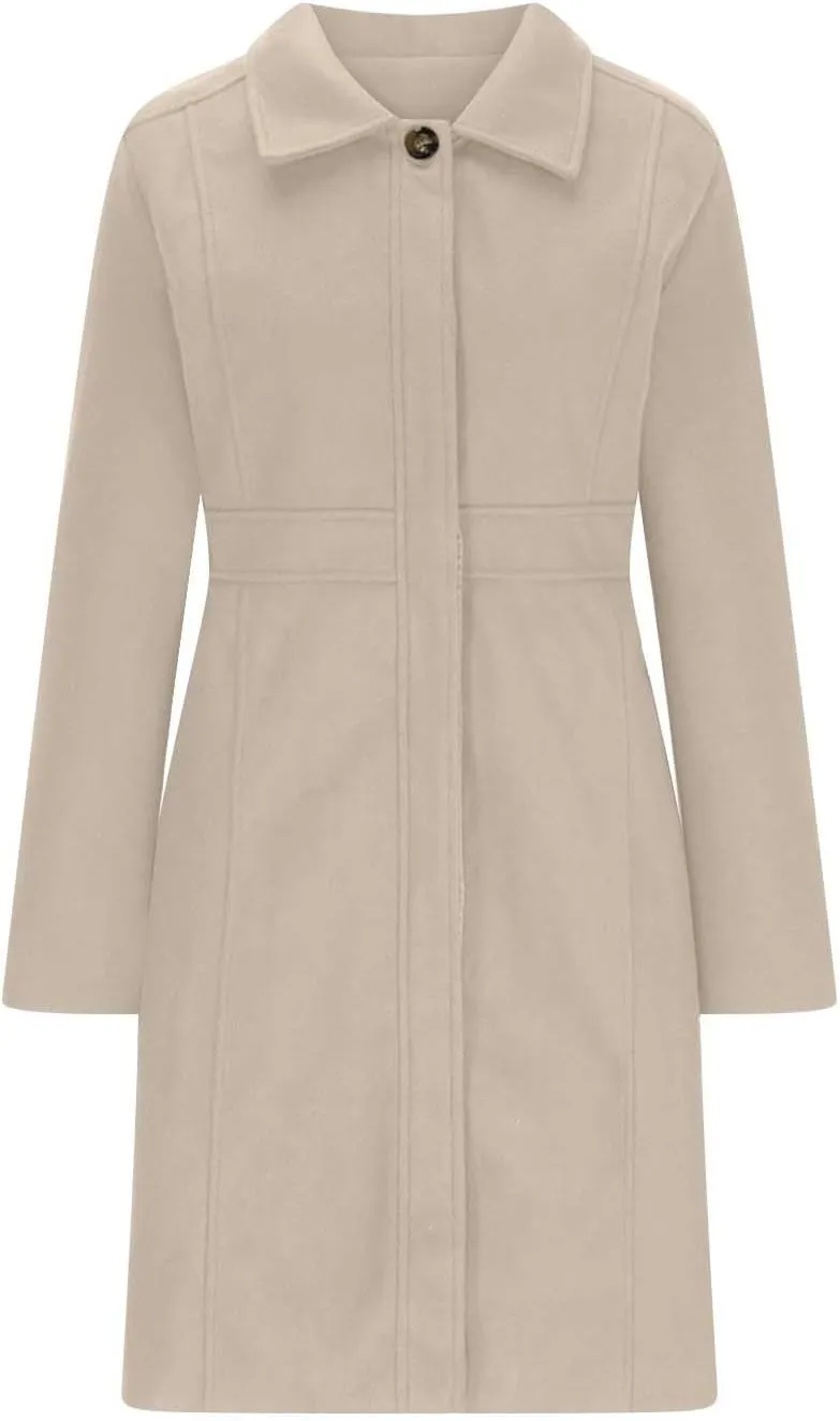 Women's Winter Coats Fashion, Classic Lapel Single-Breasted Overcoat Casual Outerwear Mid Long Trench Winter Jacket
