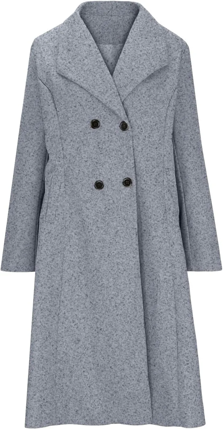 Women's Winter Long Double Breasted Pea Coat Notch Lapel Winter Wool Trench Coat Ladies Elegant Warm Coats Jackets