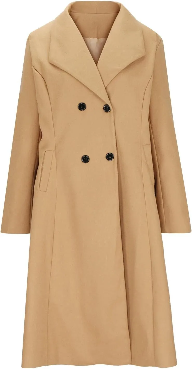 Women's Winter Long Double Breasted Pea Coat Notch Lapel Winter Wool Trench Coat Ladies Elegant Warm Coats Jackets