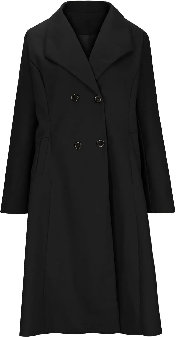 Women's Winter Long Double Breasted Pea Coat Notch Lapel Winter Wool Trench Coat Ladies Elegant Warm Coats Jackets