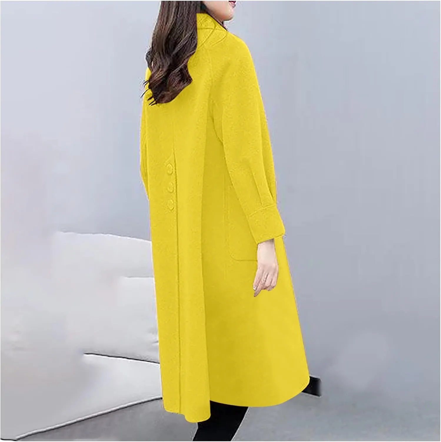 Womens Wool Blend Trench Coat 2024 Winter Elegant Single Breasted Peacoats Maxi Length Elegant Overcoat With Pockets