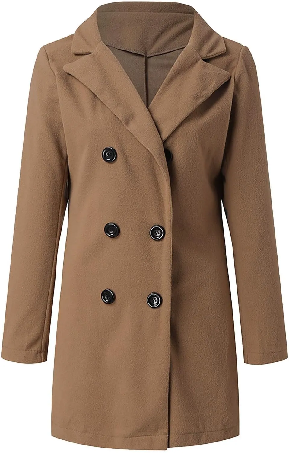 Wool Coats for Women Notched Lapel Collar Peacoat Fall Winter Elegant Outerwear Overcoat Trendy Woolen Trench Coat