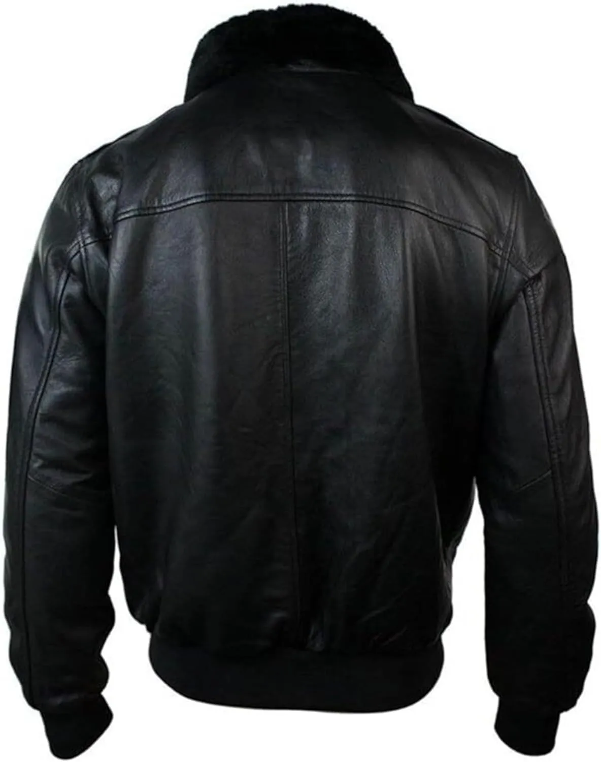 X-ception Aviator Navy G-1 Cockpit Flight Bomber Fur Collar Black Leather Jacket