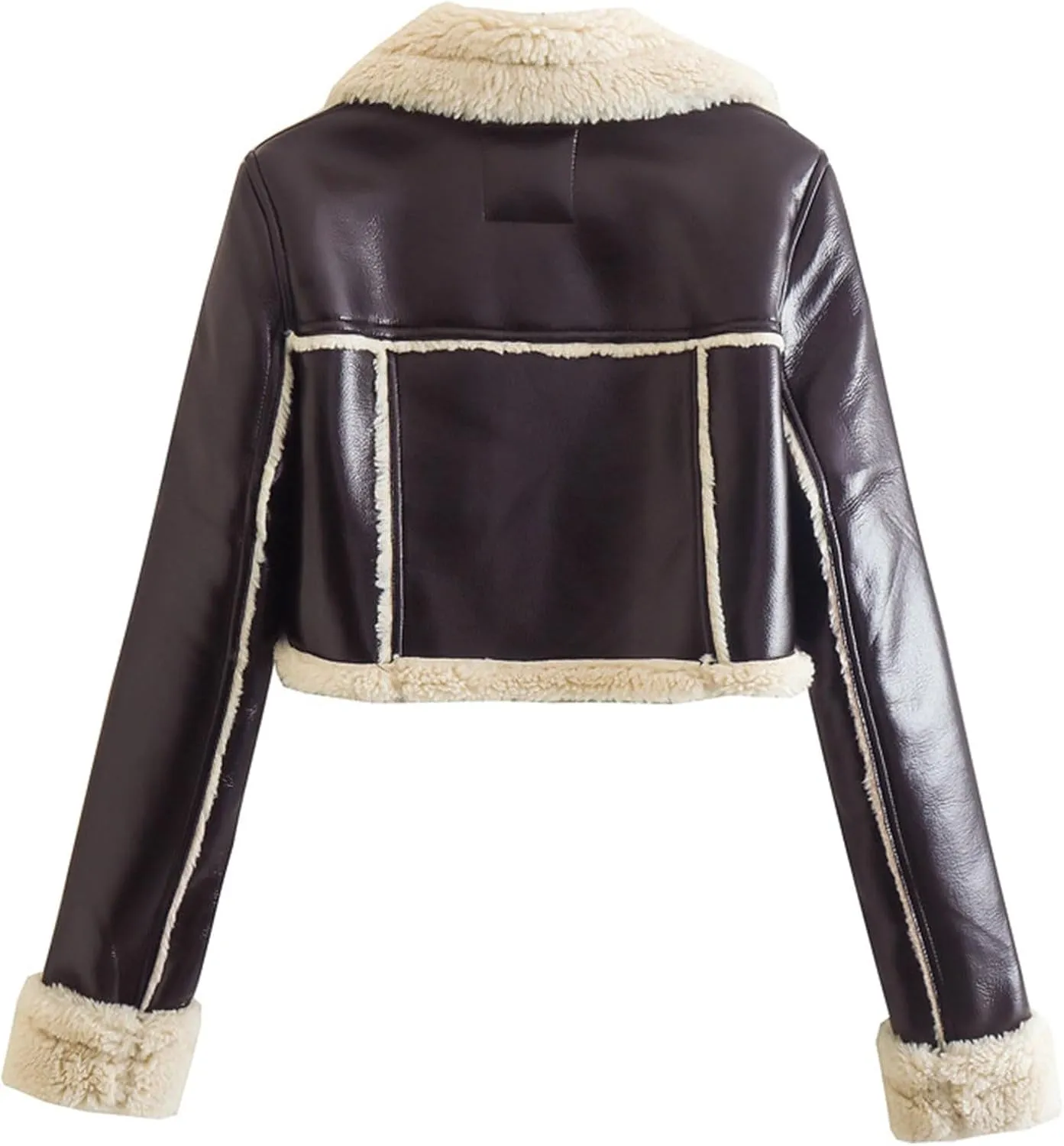 XUNRYAN Womens Faux Shearling Sherpa Faux-Leather Jackets Thick Fleece Lined Lapel Zipper Bomber Aviator Coat Winter Clothes