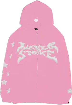 Y2K Aesthetic Hoodie for Women Men Zip Up Star Letter Print Hoodies Grunge Oversized Hoodie Sweatshirt