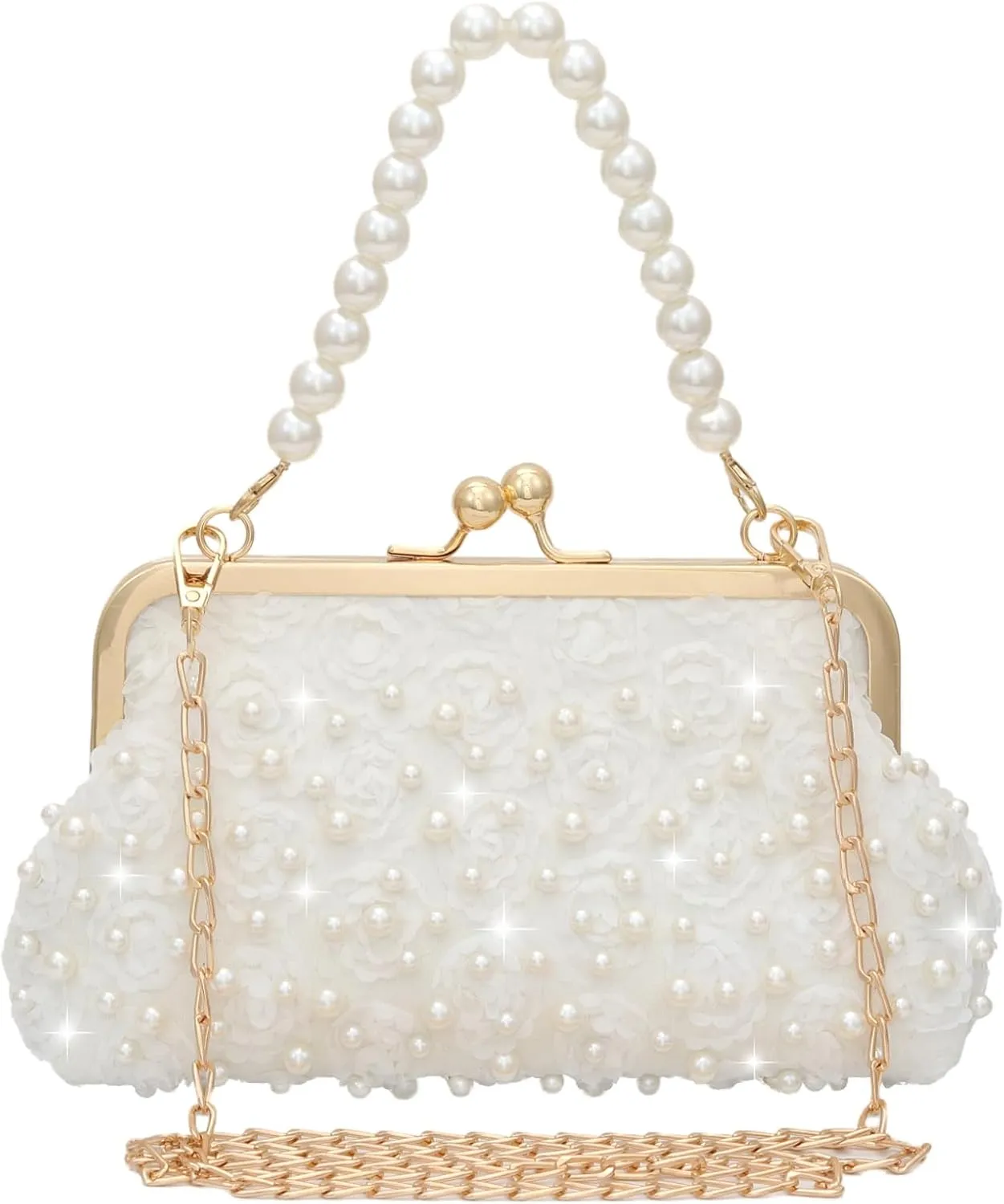 YEBON Ladies Evening Clutch Bag Elegant Shiny Pearl Handbag for Wedding Party Bridal Ladies Banquet Bag (pearlet)