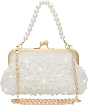YEBON Ladies Evening Clutch Bag Elegant Shiny Pearl Handbag for Wedding Party Bridal Ladies Banquet Bag (pearlet)