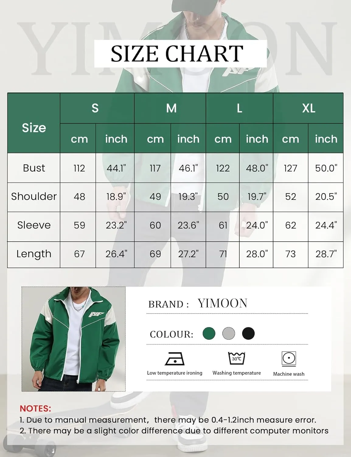 Yimoon Men's Lightweight Windbreaker Jacket Casual Zip Up Outdoor Varsity Jacket Patchwork Vintage Y2K Outerwear