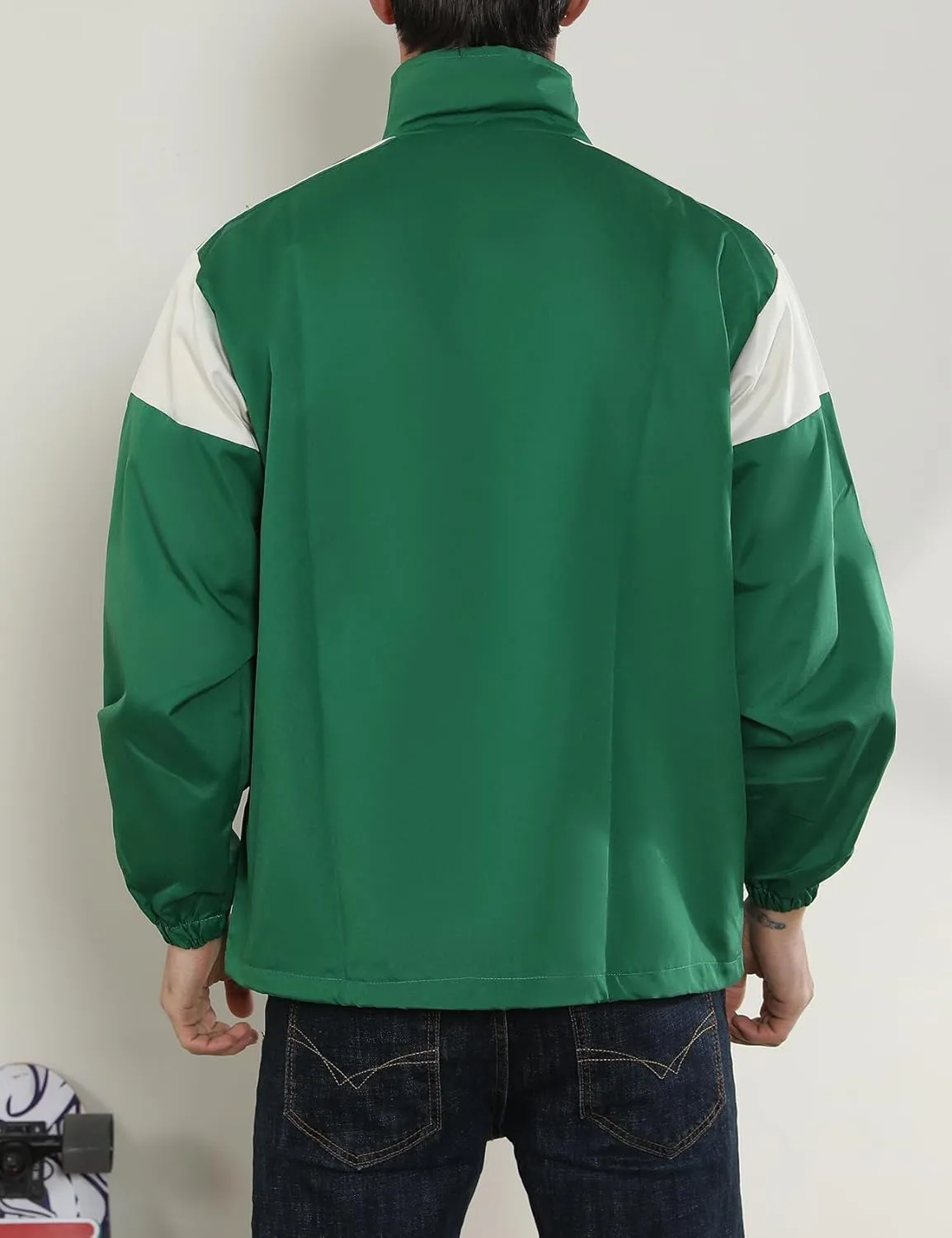 Yimoon Men's Lightweight Windbreaker Jacket Casual Zip Up Outdoor Varsity Jacket Patchwork Vintage Y2K Outerwear