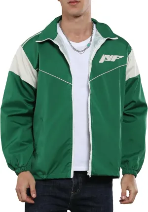 Yimoon Men's Lightweight Windbreaker Jacket Casual Zip Up Outdoor Varsity Jacket Patchwork Vintage Y2K Outerwear