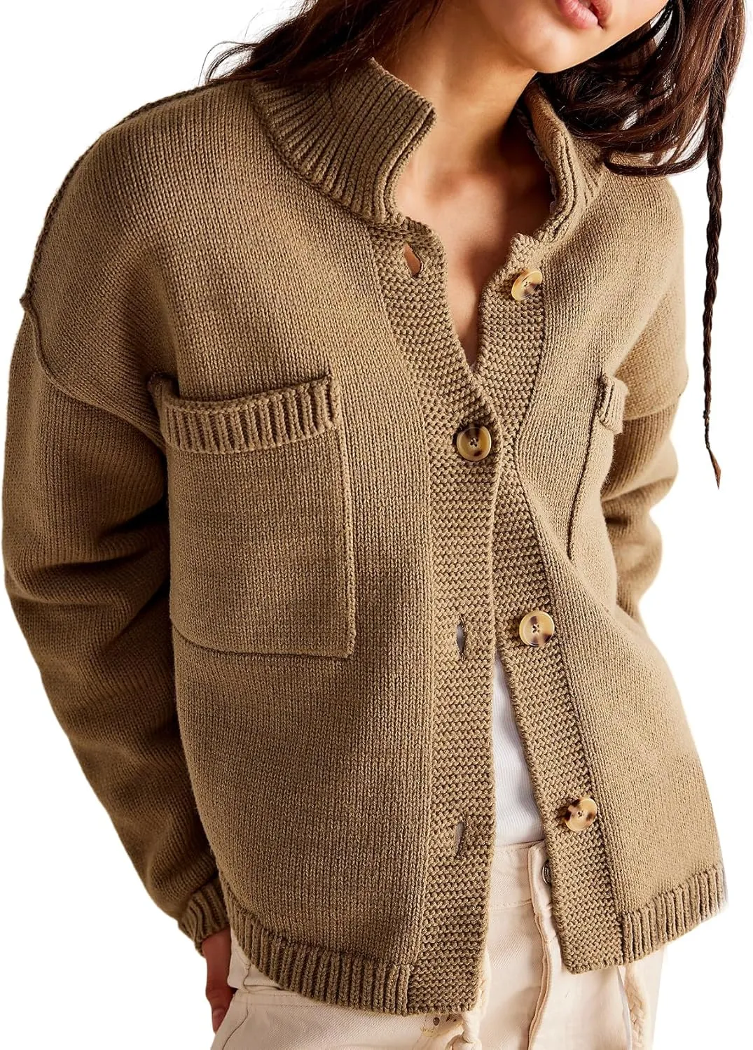 Yimoon Womens Casual Cardigan Sweater Collared Open Front Button Down Long Sleeve Knitted Sweater 2024 Fall