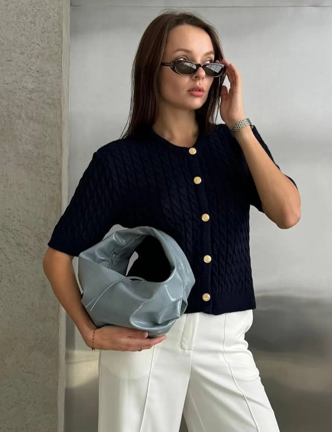 Yimoon Womens Short Sleeve Summer Cardigan Crop Button Down Cable Knit Sweater Basic Crewneck Slim fit Going Out Tops