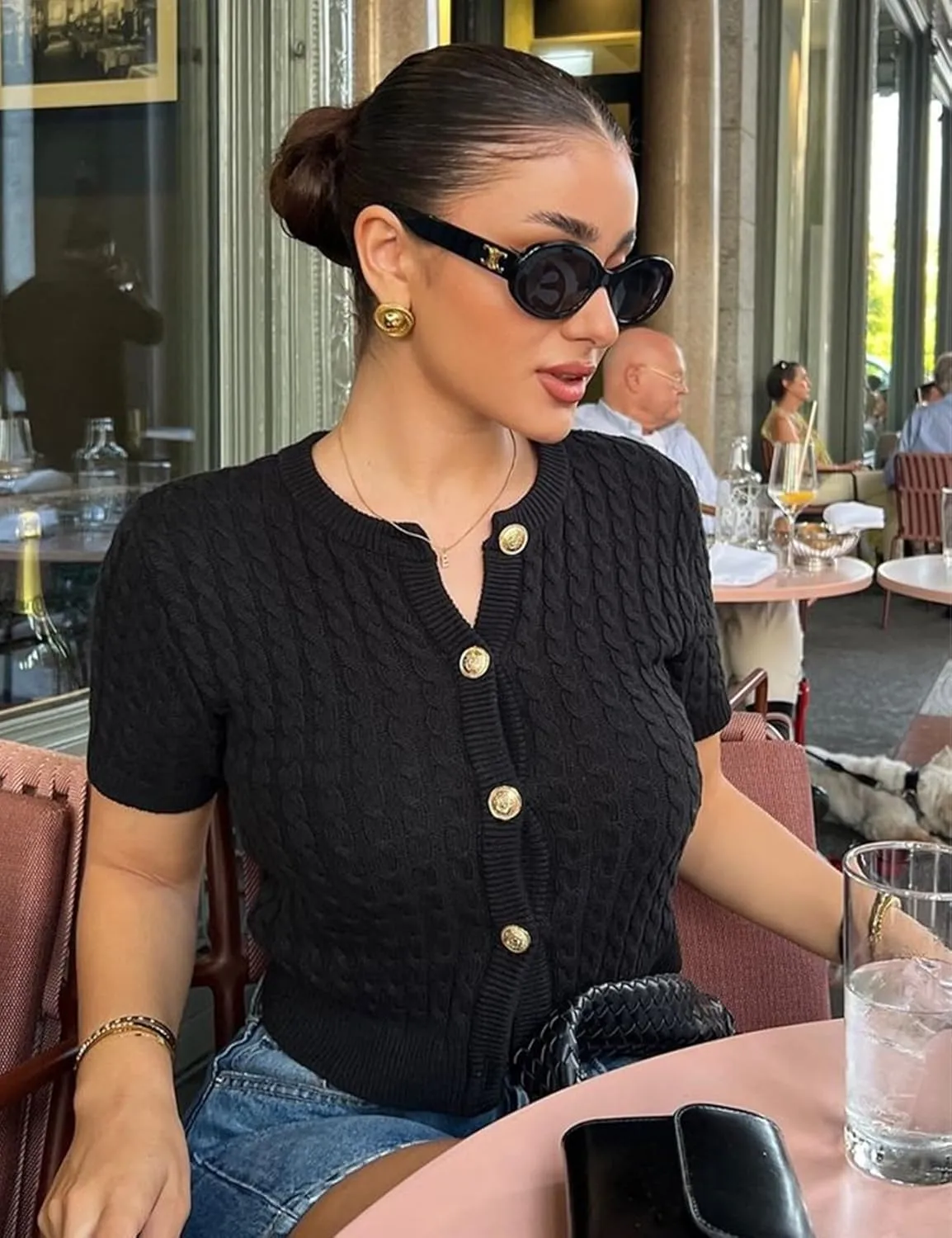 Yimoon Womens Short Sleeve Summer Cardigan Crop Button Down Cable Knit Sweater Basic Crewneck Slim fit Going Out Tops
