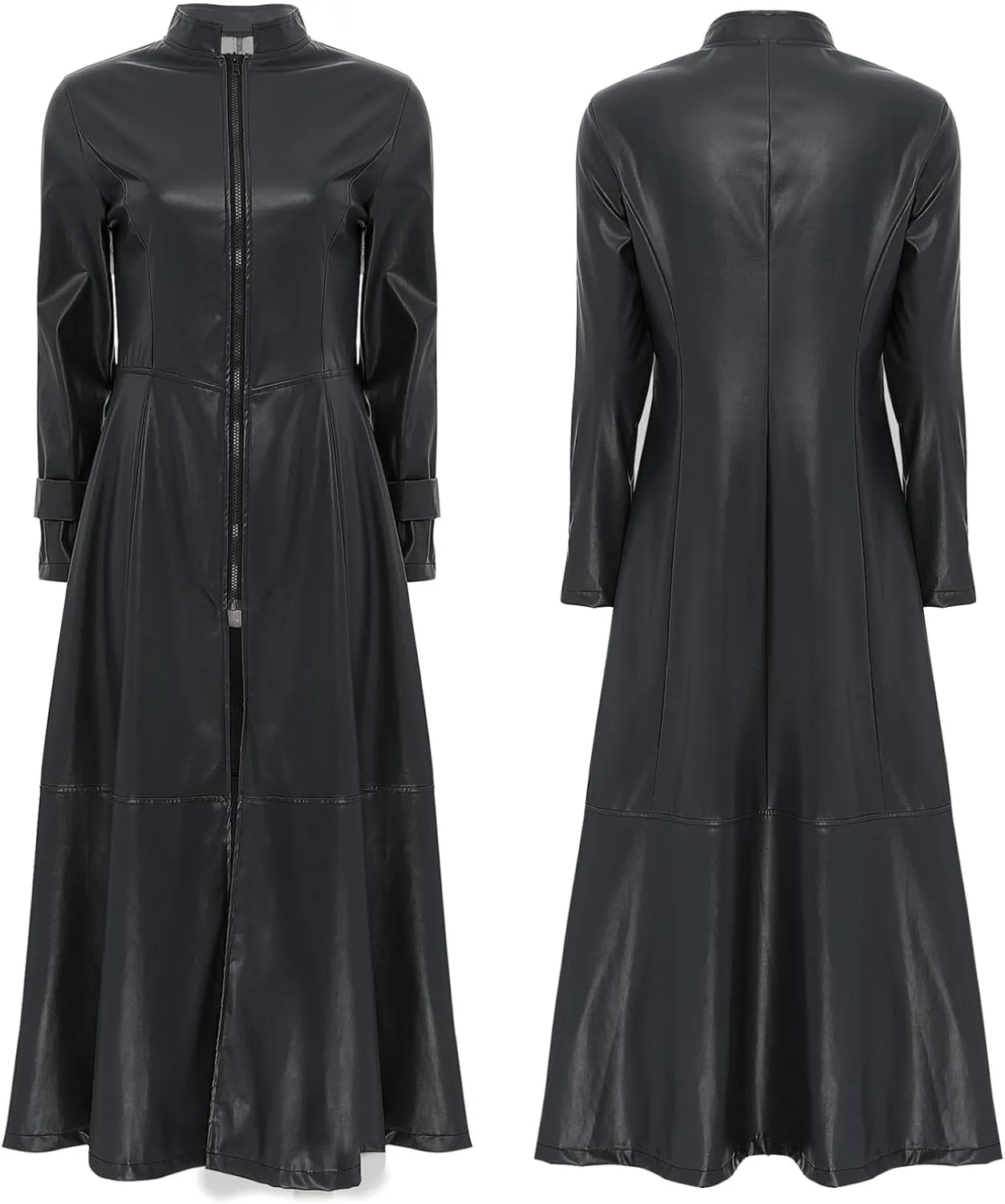 YiZYiF Womens Shiny Leather Long Sleeve Jacket Dress Full Zipper Leather Long Jacket Coats Outwear