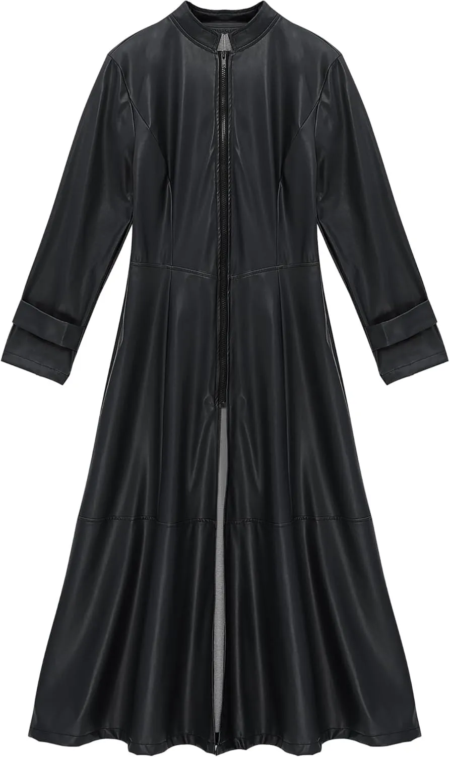 YiZYiF Womens Shiny Leather Long Sleeve Jacket Dress Full Zipper Leather Long Jacket Coats Outwear