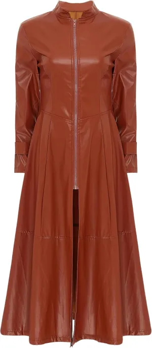 YiZYiF Womens Shiny Leather Long Sleeve Jacket Dress Full Zipper Leather Long Jacket Coats Outwear
