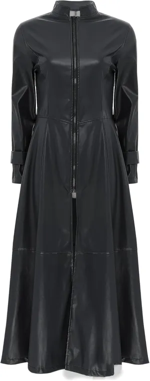 YiZYiF Womens Shiny Leather Long Sleeve Jacket Dress Full Zipper Leather Long Jacket Coats Outwear