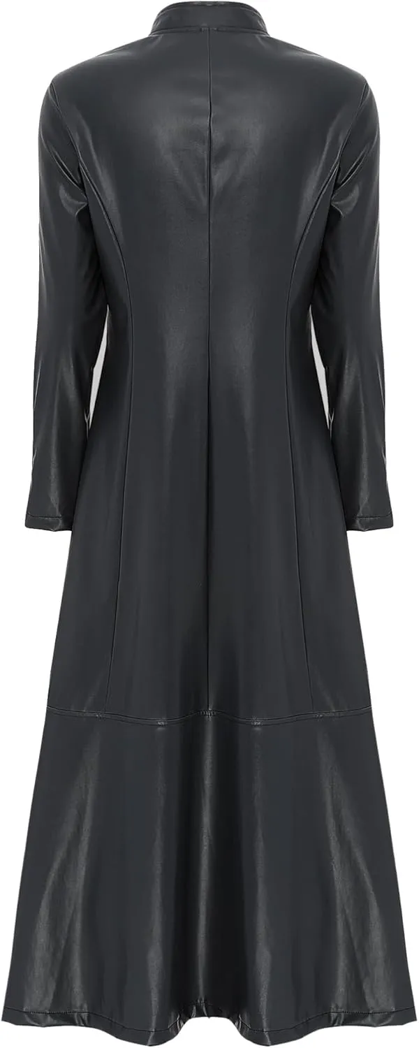 YiZYiF Womens Shiny Leather Long Sleeve Jacket Dress Full Zipper Leather Long Jacket Coats Outwear