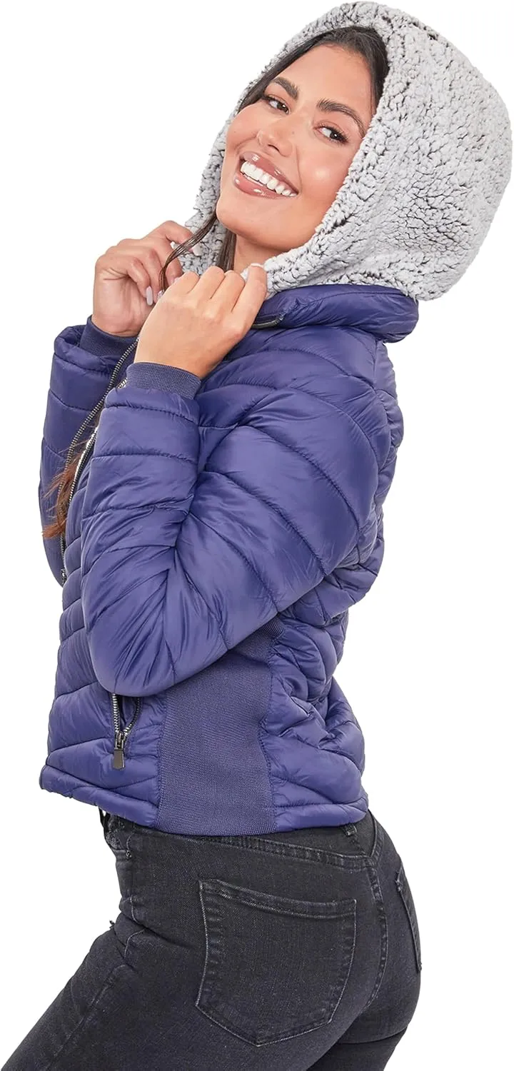 YMI Women's Junior Full Length Puffer Jacket with Detachable Sherpa Hood