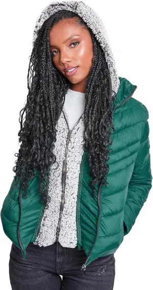 YMI Women's Junior Full Length Puffer Jacket with Detachable Sherpa Hood