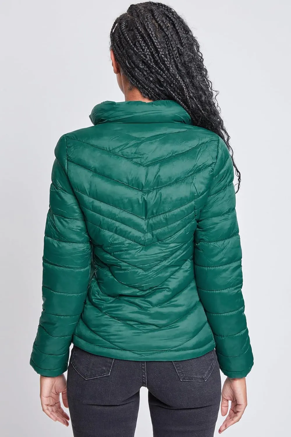 YMI Women's Junior Full Length Puffer Jacket with Detachable Sherpa Hood