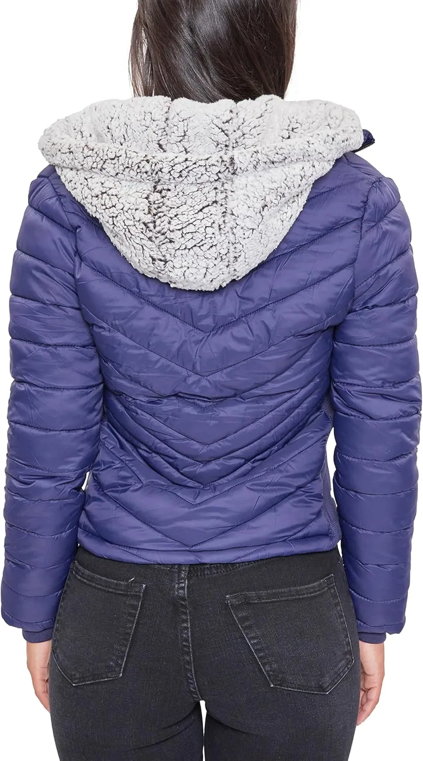 YMI Women's Junior Full Length Puffer Jacket with Detachable Sherpa Hood