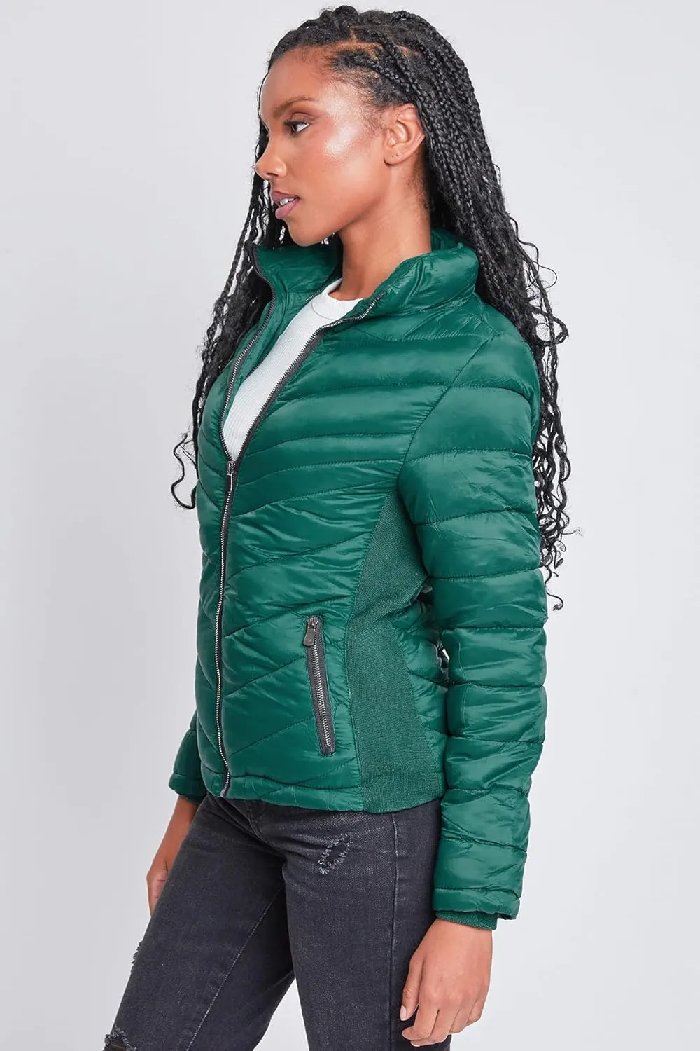 YMI Women's Junior Full Length Puffer Jacket with Detachable Sherpa Hood