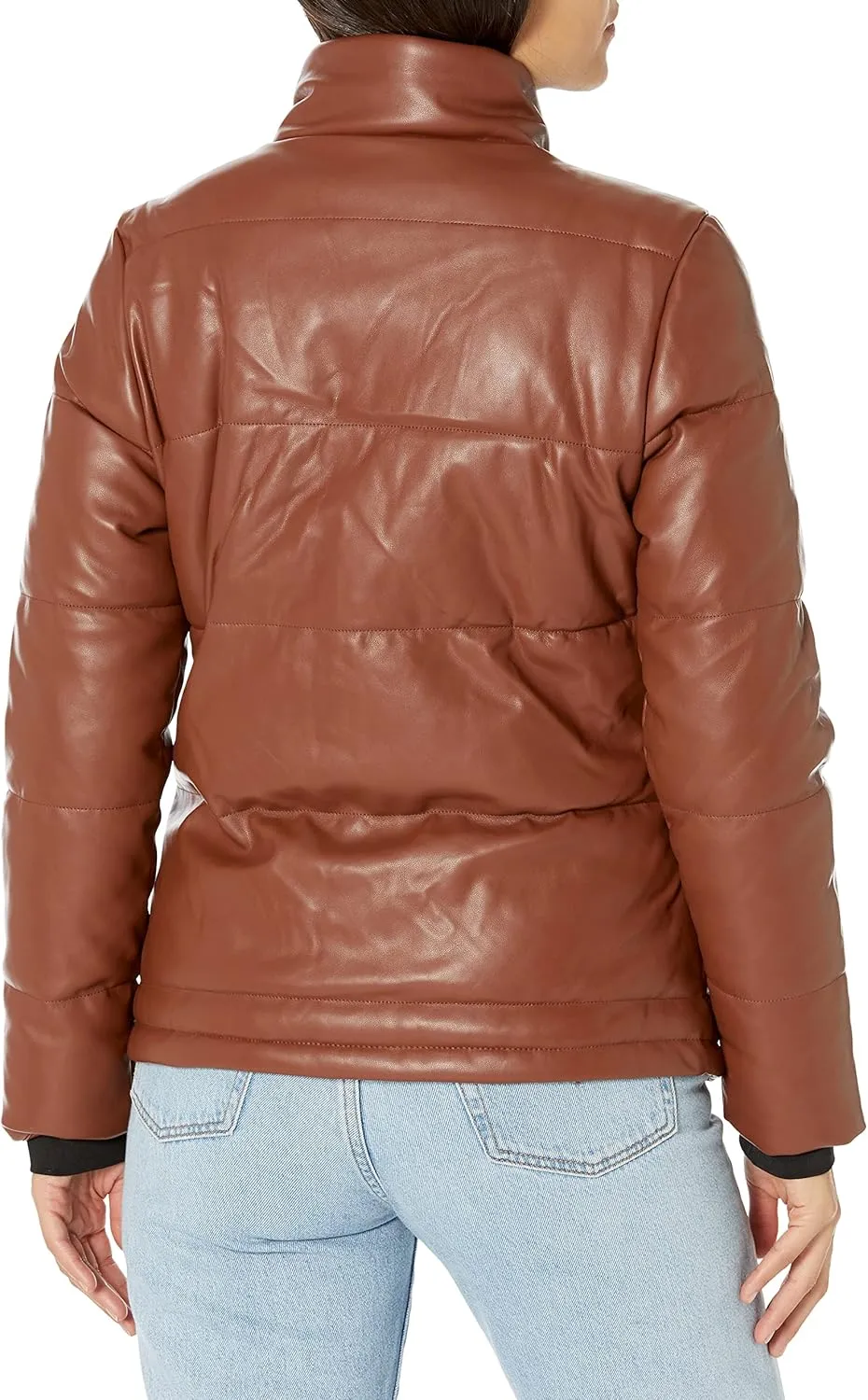 YMI Women's Junior Pleather High Collar Puffer Jacket