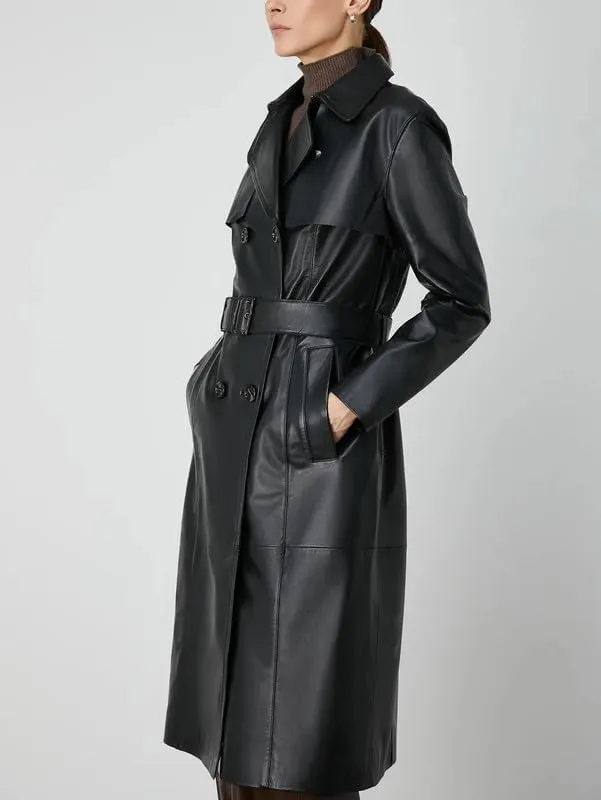Yolo Jackets Classic Lapel Trench Coat Women Slim Overcoat with Belt - Womens Double Breasted Long Coat