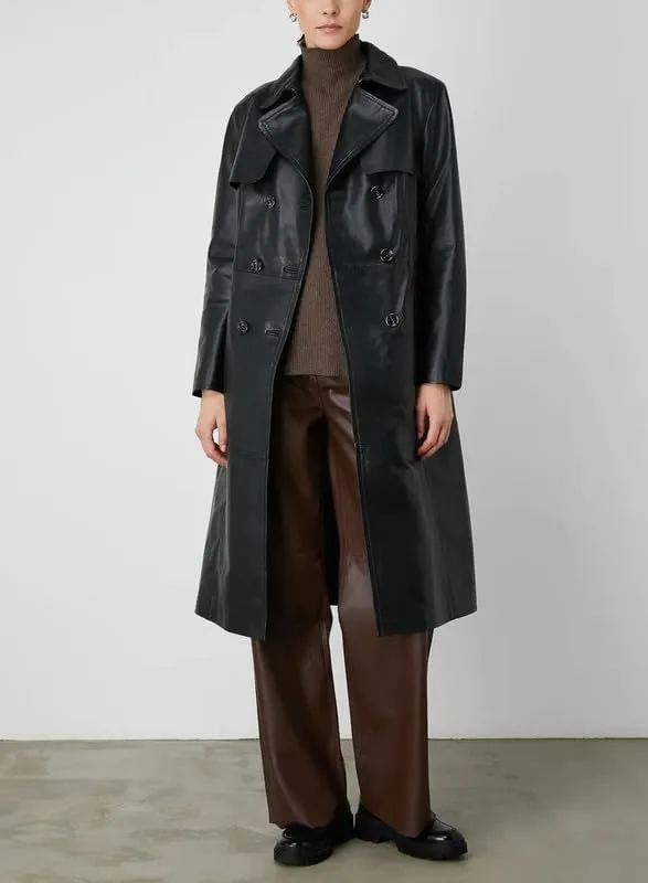 Yolo Jackets Classic Lapel Trench Coat Women Slim Overcoat with Belt - Womens Double Breasted Long Coat