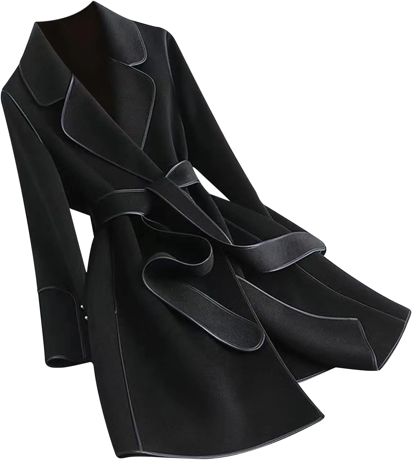 YRAETENM Coats for Women Elegant Lapel Collar Wool Blend Midi-Long Pea Coat Warm Trench Coat Fall Winter Outfits with Belt