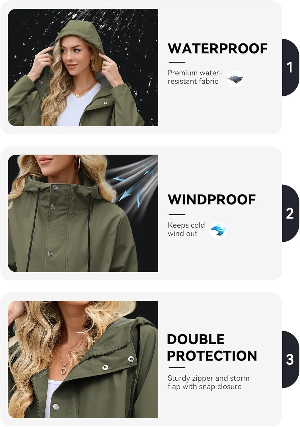 Zando Long Rain Coat for Women Packable Rain Jacket Womens Waterproof Raincoat Lightweight Hooded Windbreaker Trench Coat