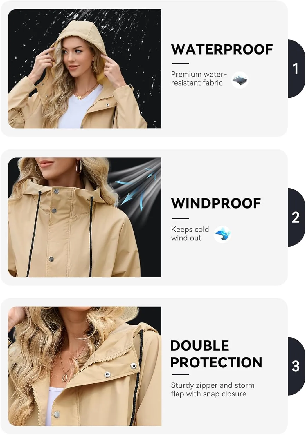 Zando Long Rain Coat for Women Packable Rain Jacket Womens Waterproof Raincoat Lightweight Hooded Windbreaker Trench Coat